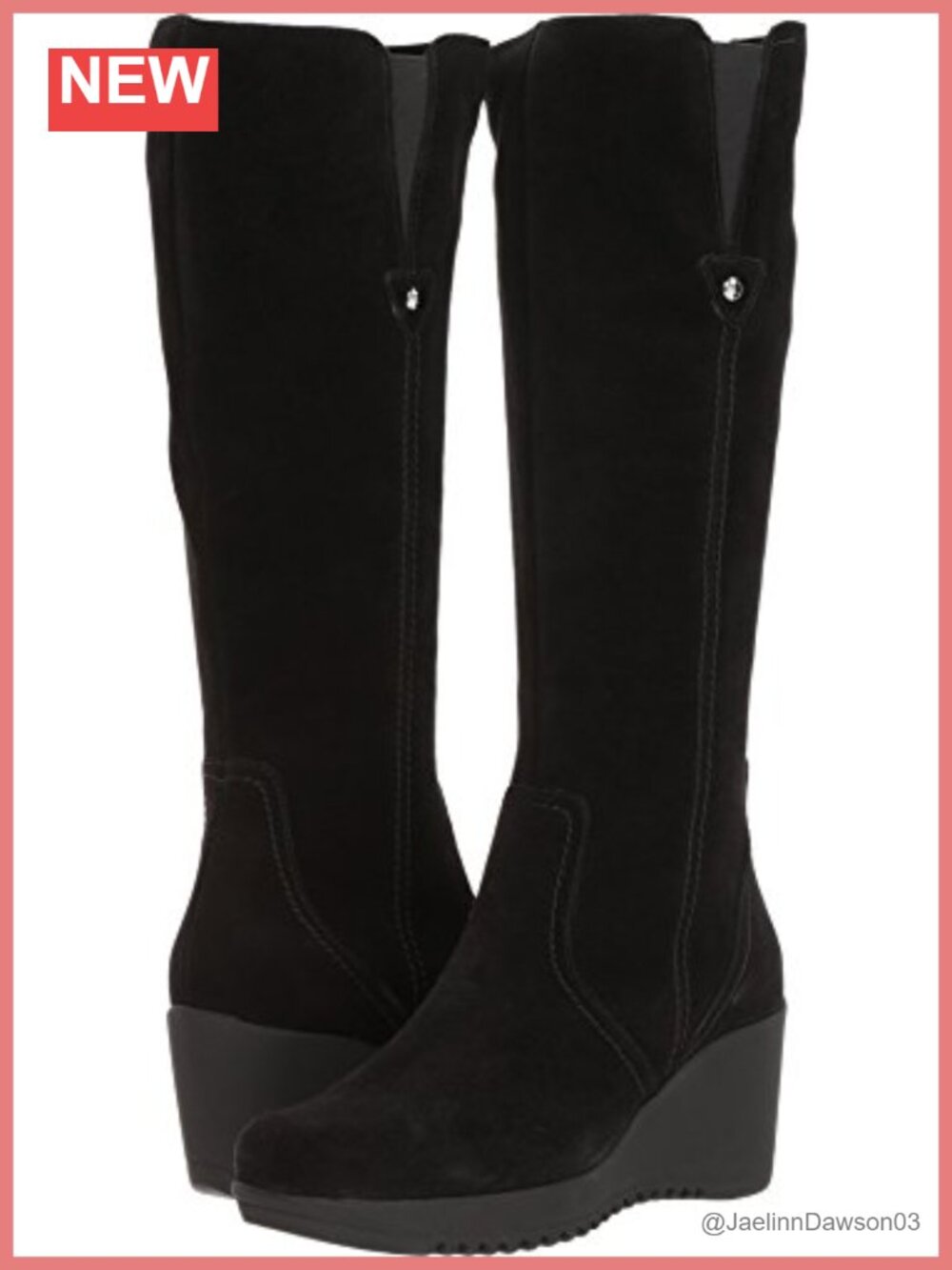 Women's Knee-High Waterproof Suede Wedge Rain Boots Zip Closure